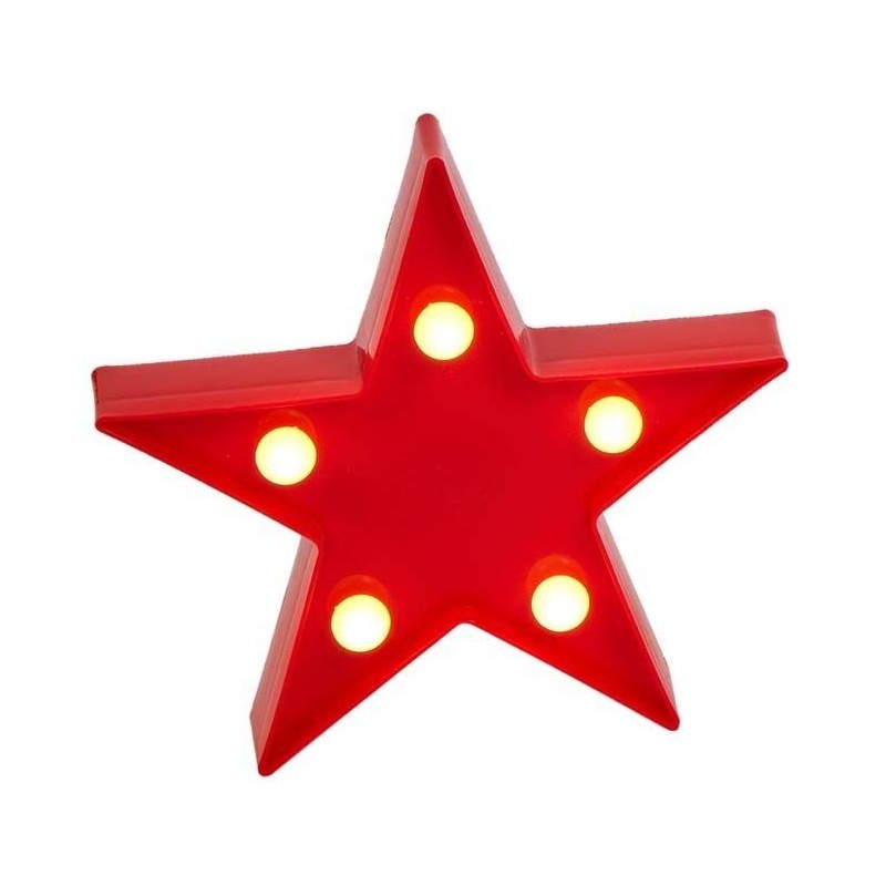 LAMPARA PLASTICO ESTRELLA 16CM 5 LEDS ROJA