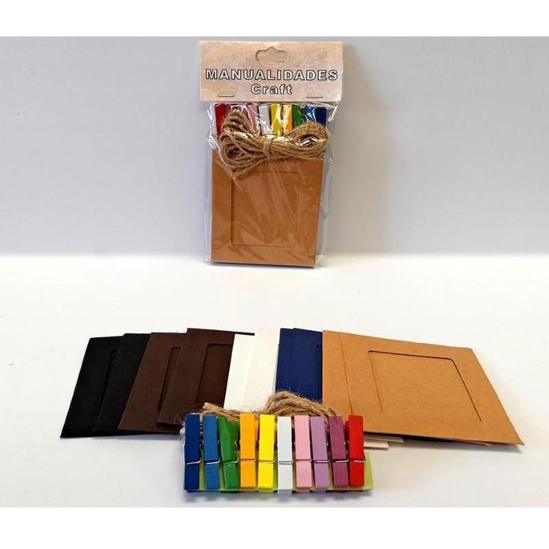 MANUALIDADES MARCOS DE CARTON CON PINZA 10PZ