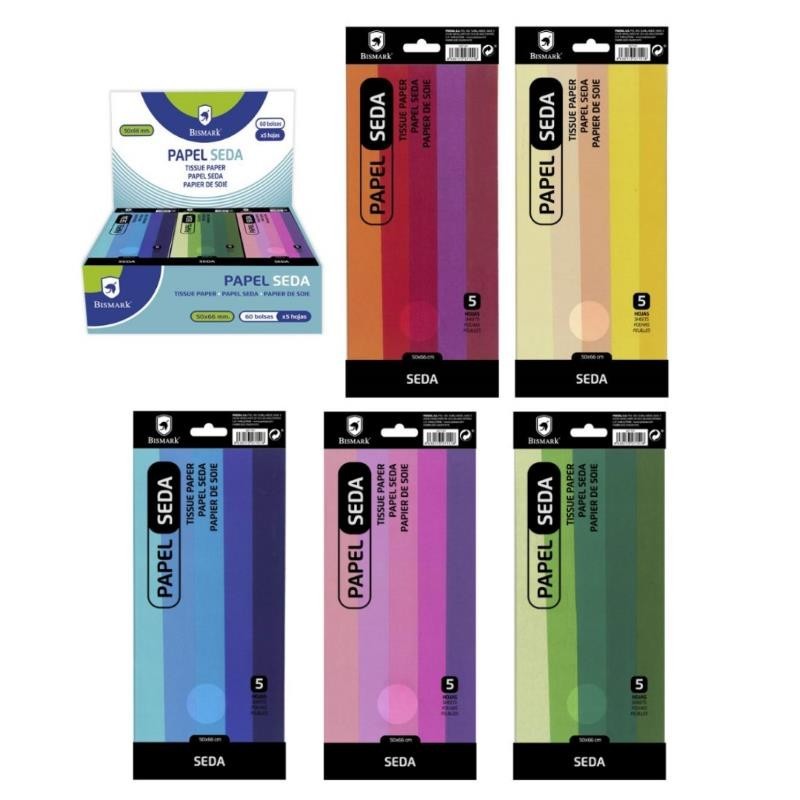 PAPEL SEDA LISO PACK-5 HOJAS SURTIDAS