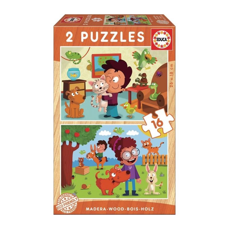 PUZZLE EDUCA MADERA 2X16 PZAS MASCOTAS