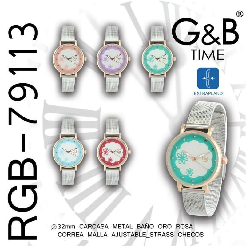 RELOJ PULSERA RGB-79113 G&B MALLA ESFERA FLOR 