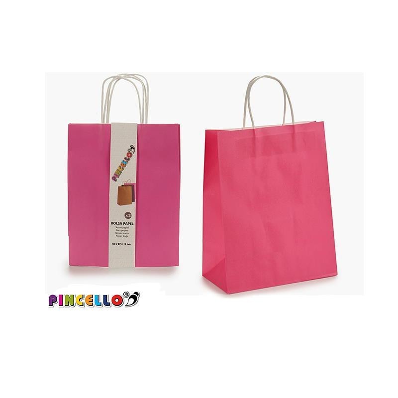 BOLSA PAPEL 21X27X11CM ROSA PACK 2 UNIDADES