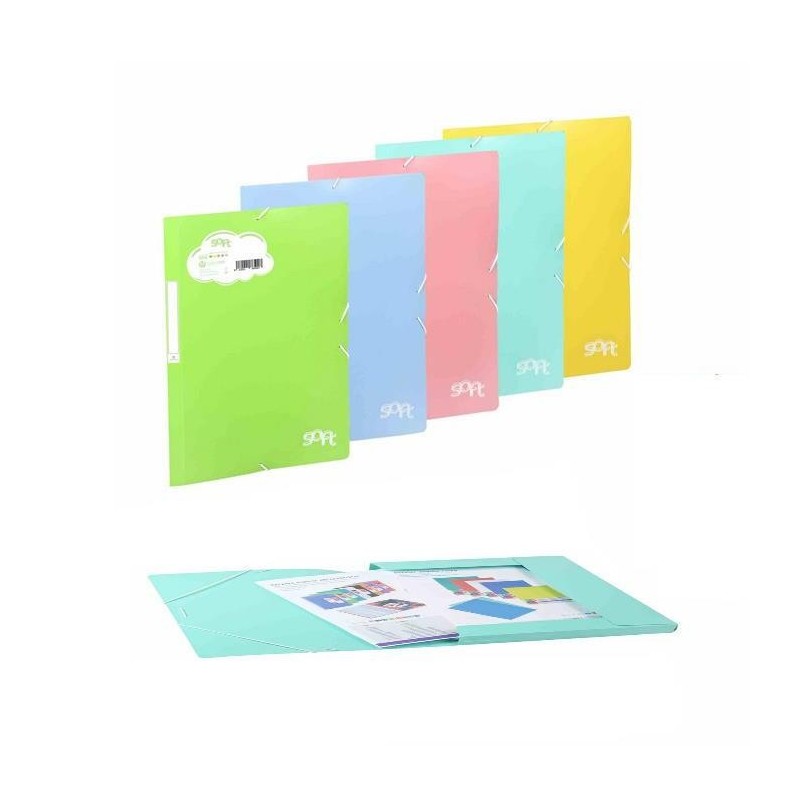 CARPETA GOMAS PLASTICO A4 FOLIO COLORES PASTELES