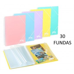 DOSIER FUNDAS ESPIRAL+GOMA 30FUNDAS SOFT PASTELES