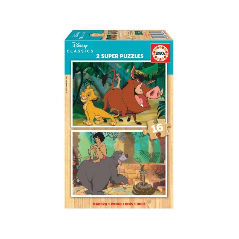 PUZZLE EDUCA MADERA 2X16 PZAS SIMBA + MOWGLI