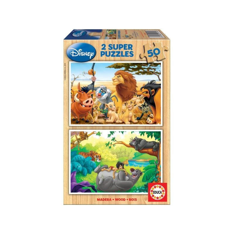 PUZZLE EDUCA MADERA 2X50 PZAS REY LEON + MOWGLI