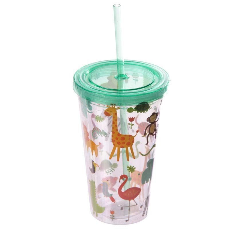 VASO PAJITA PLASTICO DOBLE PARED ANIMALES ZOO