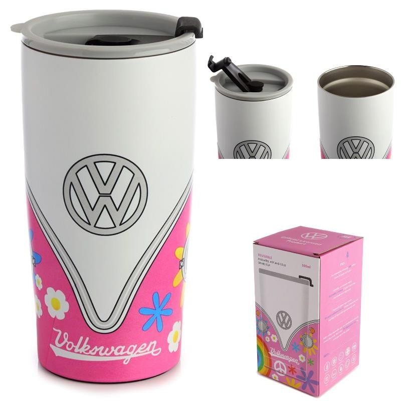 TAZA VASO TERMICO 500ML ACERO VOLKSWAGEN ROSA