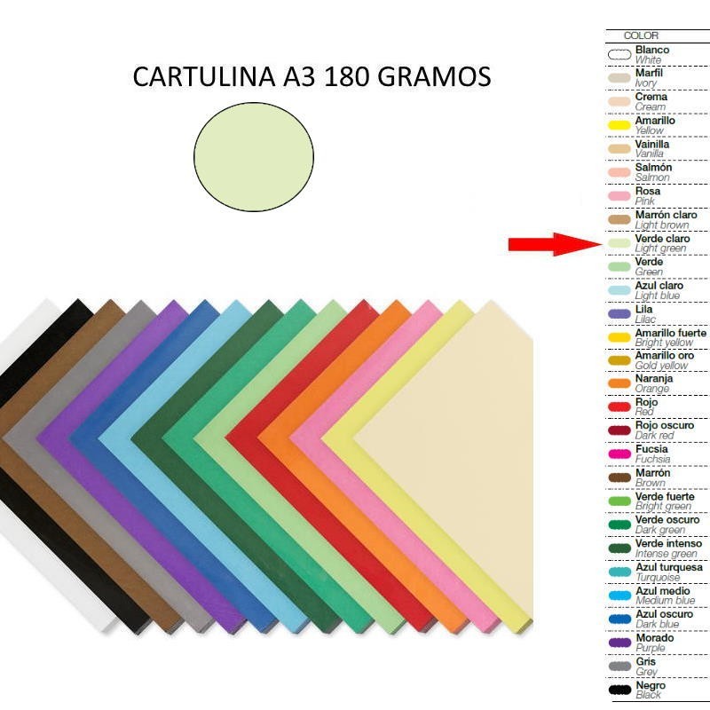 CARTULINA A3 PAQ-50 VERDE CLARO