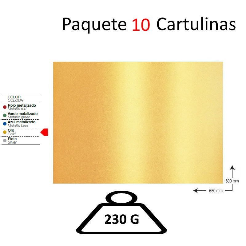 CARTULINA A2 PAQUETE 10 METALIZADA ORO