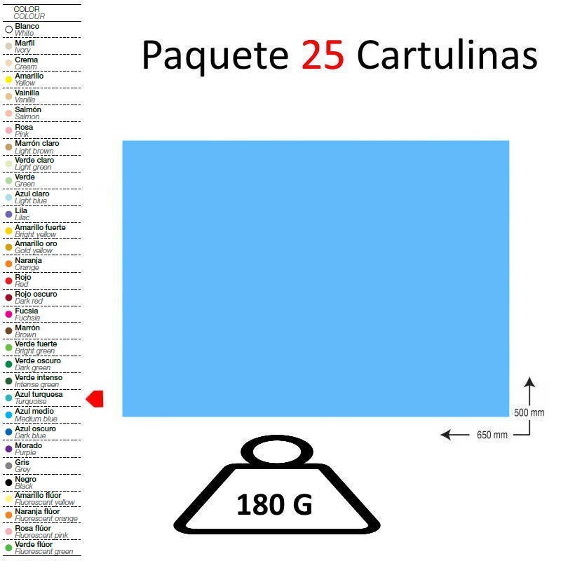 CARTULINA A2 PAQUETE 25 UNIDADES AZUL TURQUESA