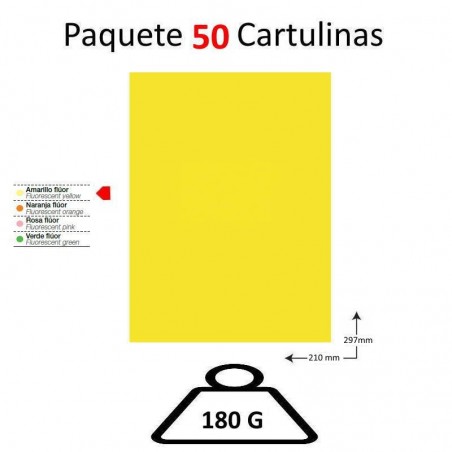 CARTULINA A4 COLOR AMARILLO FLUOR PAQUETE  50