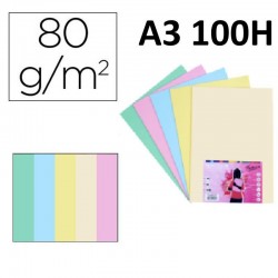 PAPEL A3  80GR COLOR PAQ-100HOJAS  5COLORES SUAVES