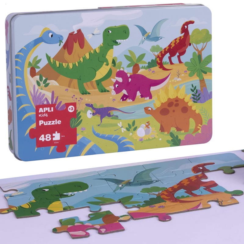 PUZZLE APLI 48 PIEZAS DINOSAURIO EN CAJA METAL