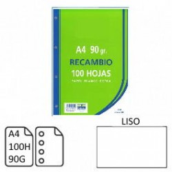 RECAMBIO HOJAS LISO A4 4 TALADROS 100H 90 GRAMOS