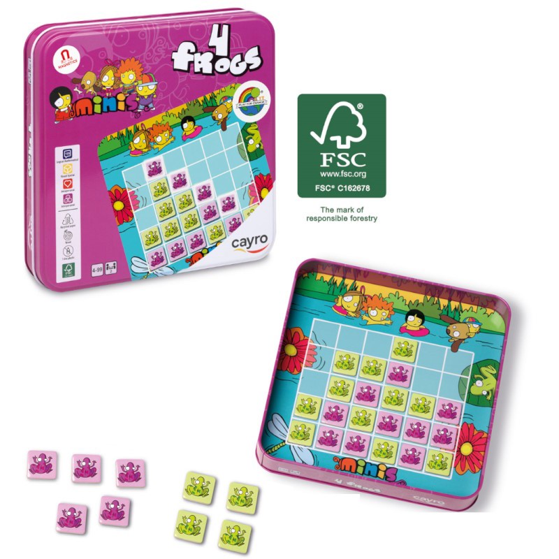 JUEGO 4 EN RAYA FROGS CAJA METAL 19CM