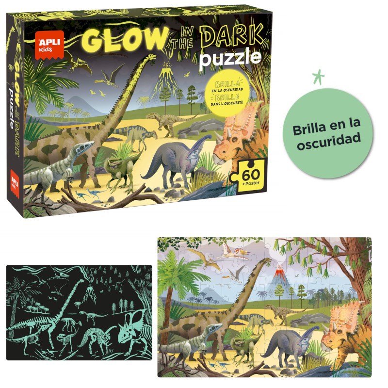 PUZZLE APLI    60 PZ DINOSAURIOS FLUORESCENTE