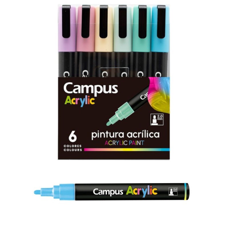 ROTULADOR ACRILICO 2MM CAMPUS SET  6 COLORES