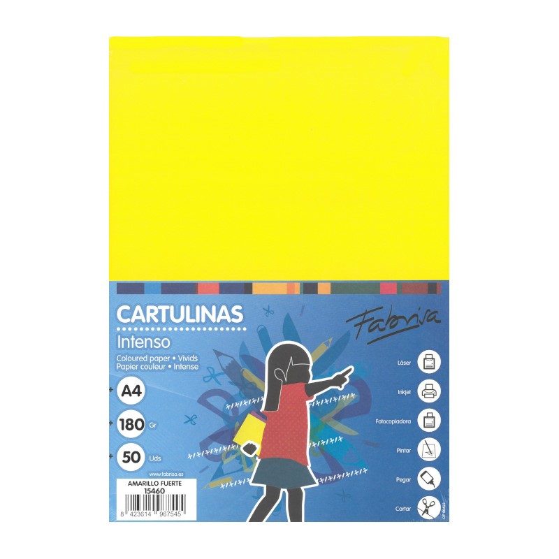 CARTULINA A4 COLOR AMARILLO FUERTE PAQUETE  50