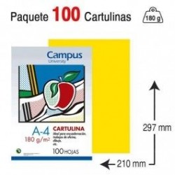 CARTULINA A4 COLOR AMARILLO CANARIO PAQUETE 100