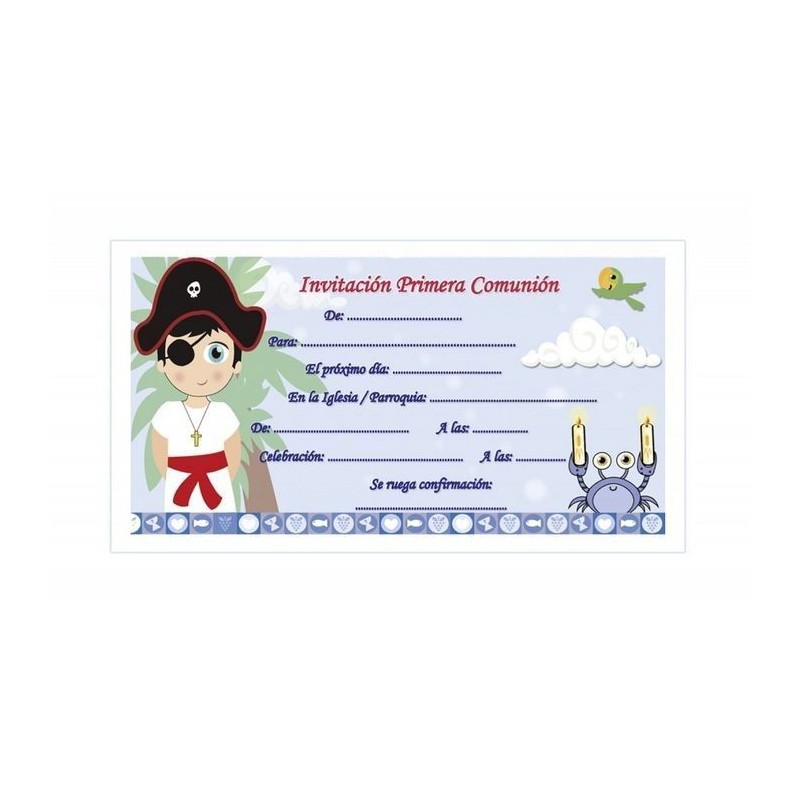 TARJETA INVITACION COMUNION PIRATA PACK-10