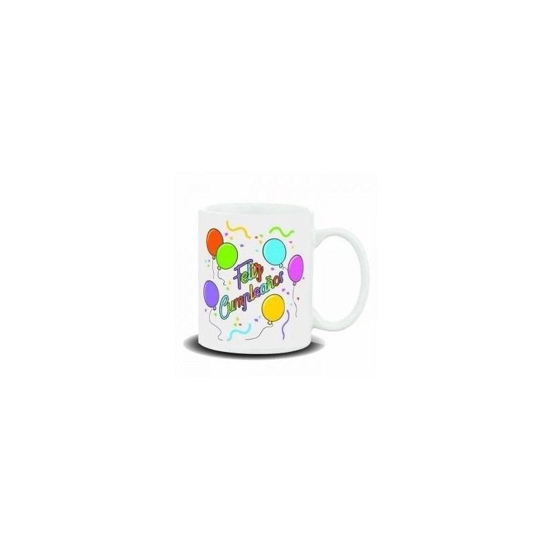 TAZA CERAMICA FELIZ CUMPLEAÑOS GLOBOS